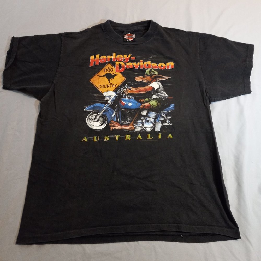 VINTAGE BLACK 1992 HARLEY DAVIDSON AUSTRALIA "ROO COUNTRY" T-SHIRT Xl